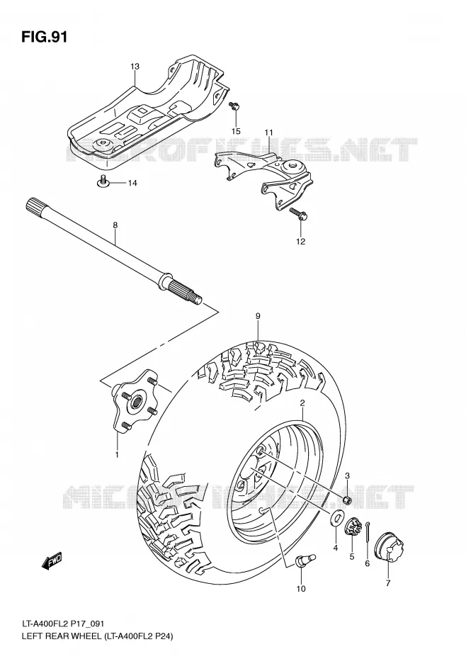 ROUE ARRIERE GAUCHE (LT-A400FL2 P24) Suzuki QUAD 400 KINGQUAD 2012  LT-F400FZL2(P17)