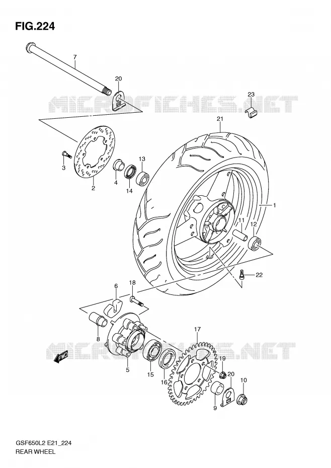 ROUE ARRIERE (GSF650UL2 E21) Suzuki MOTO 650 BANDIT 2012  GSF650L2(E21)