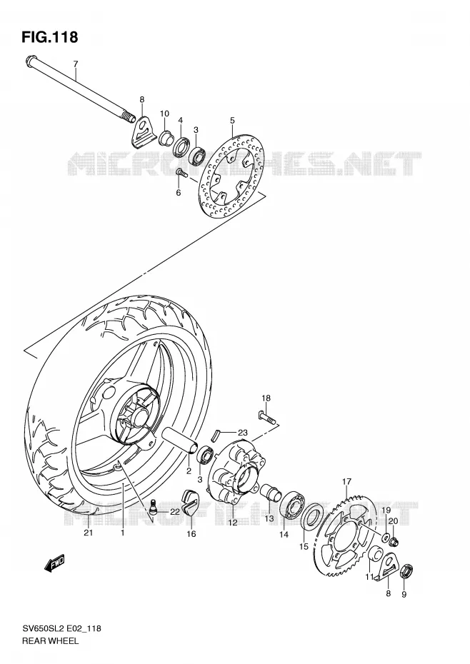 ROUE ARRIERE (SV650SL2 E2) Suzuki MOTO 650 SV 2012  SV650SAL2(E02)