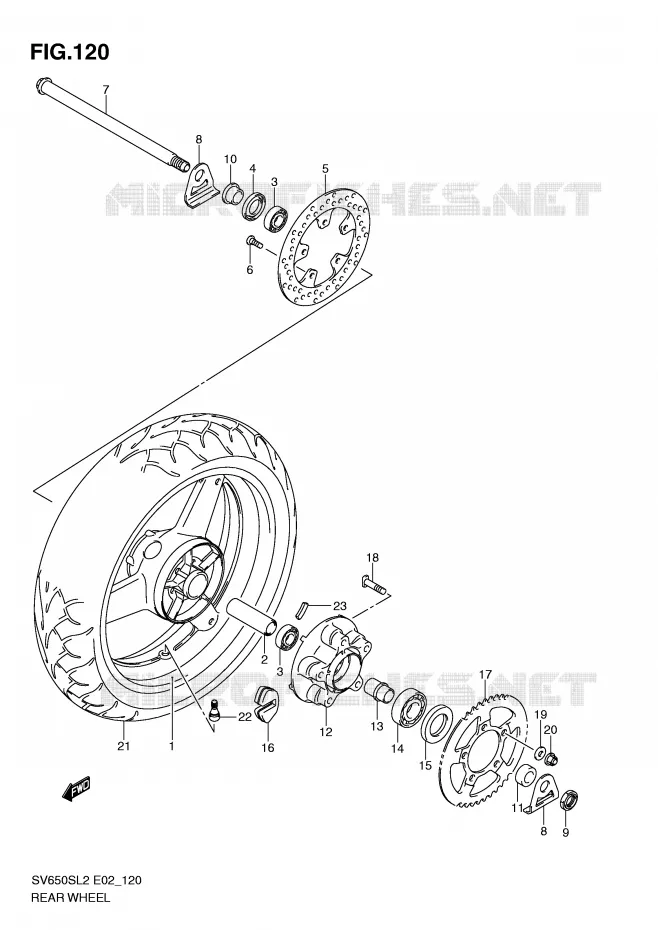 ROUE ARRIERE (SV650SUL2 E24) Suzuki MOTO 650 SV 2012  SV650SUL2(E02)