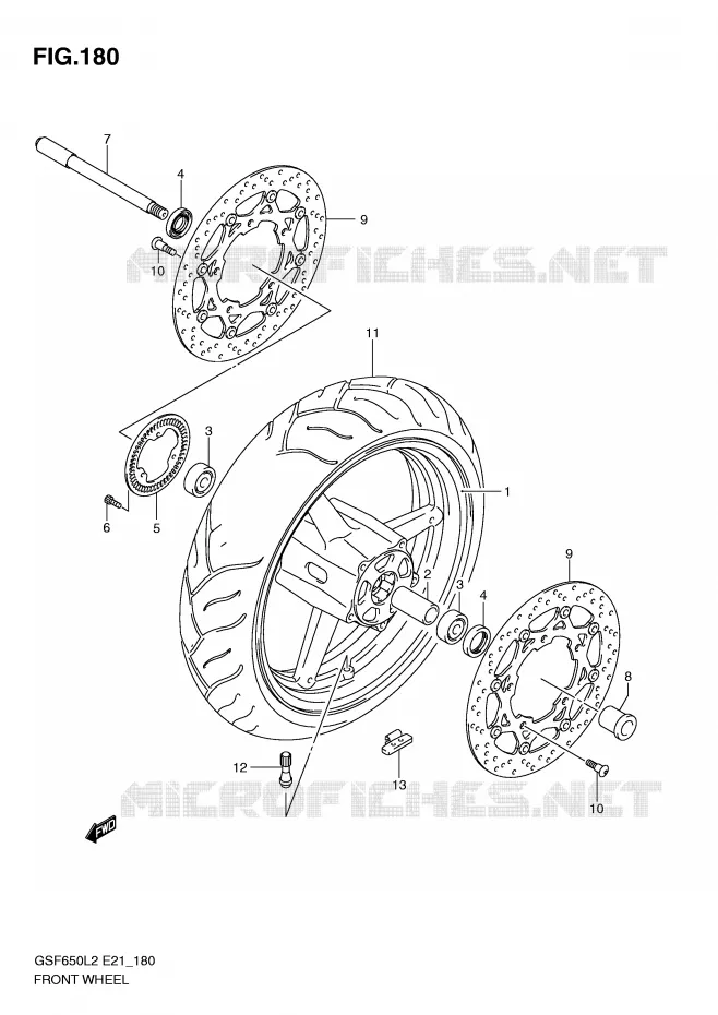 ROUE AVANT (GSF650UAL2 E21) Suzuki MOTO 650 BANDIT 2013  GSF650SAL2(E21)