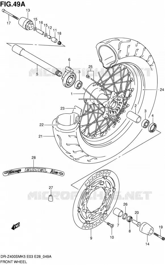 ROUE AVANT (MODEL K7/K8/K9) Suzuki MOTO 400 DR-ZSM 2007  DR-Z400SM K7 (E03,E28,E33)