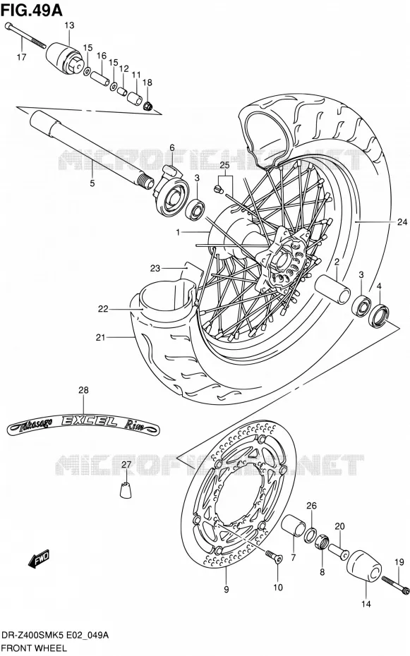 ROUE AVANT (MODEL K7/K8/K9) Suzuki MOTO 400 DR-Z 2007  DR-Z400SMK7(E19)