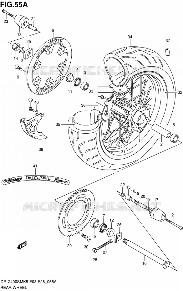 ROUE ARRIERE (MODEL K7/K8/K9) Suzuki MOTO 400 DR-Z 2008  DR-Z400SM K8 (E03,E28,E33)