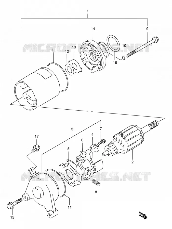 DEMARREUR (MODELE R/S/T/V/W/X) Suzuki MOTO 125 DR 1999  DR125SEX/DR125SEUX