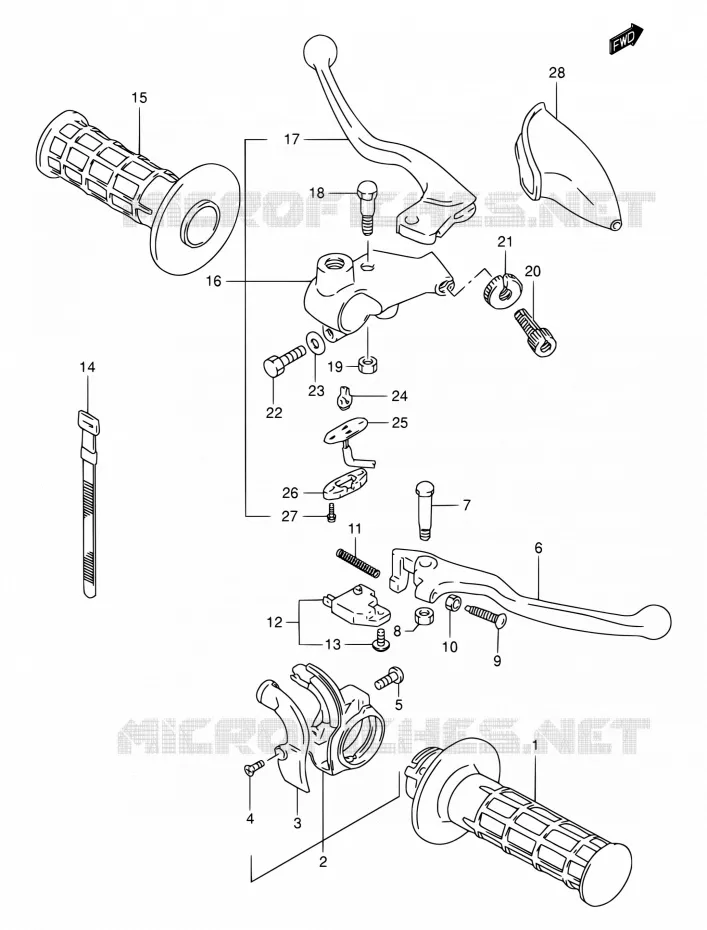 ENSEMBLE LEVIERS - POIGNEES Suzuki MOTO 200 DR 2002  DR200SE K2 (E03,E28,E33)