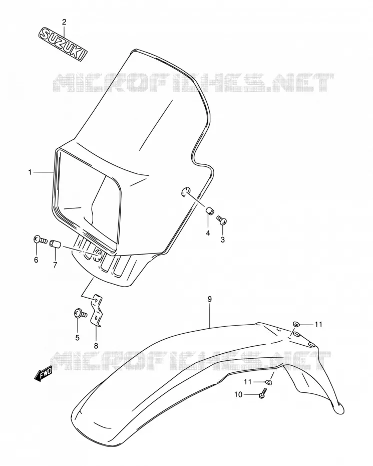 SUPPORT - CARENAGES DE PHARE (MODEL K1,MODEL K2 P09) Suzuki MOTO 200 DR 2002  DR200SE K2 (E06,E24)