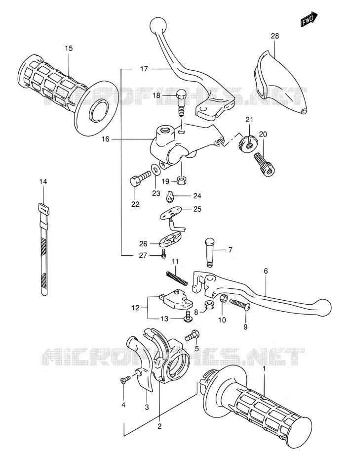 ENSEMBLE LEVIERS - POIGNEES Suzuki MOTO 200 DR 2003  DR200SE K3 (E03,E28,E33)