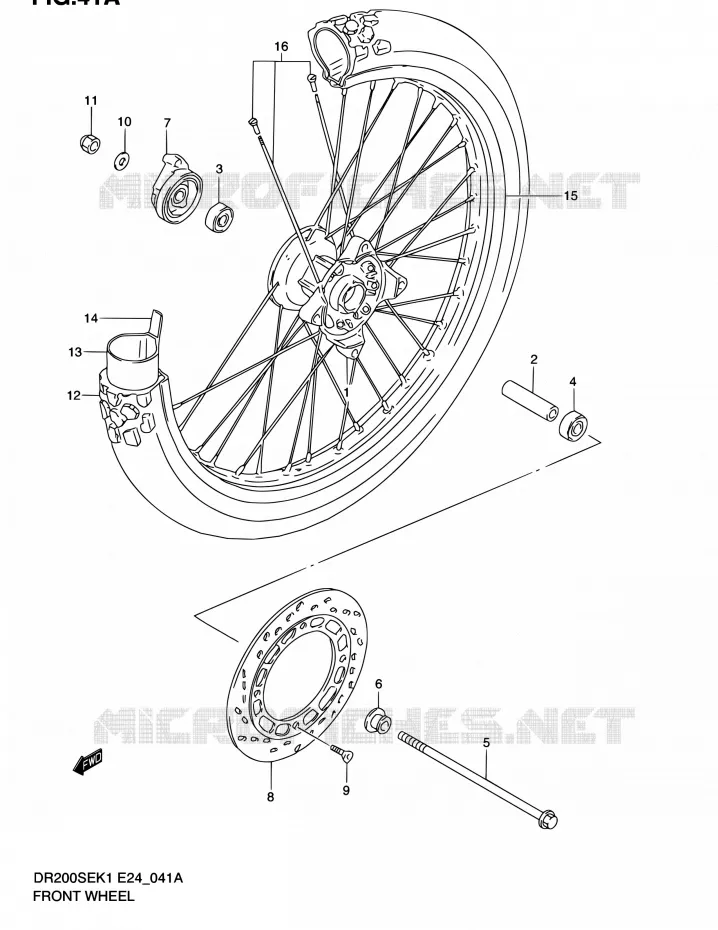 ROUE AVANT (MODEL K2/K3/K4/K5 E06,E24) Suzuki MOTO 200 DR 2003  DR200SE K3 (E06,E24)