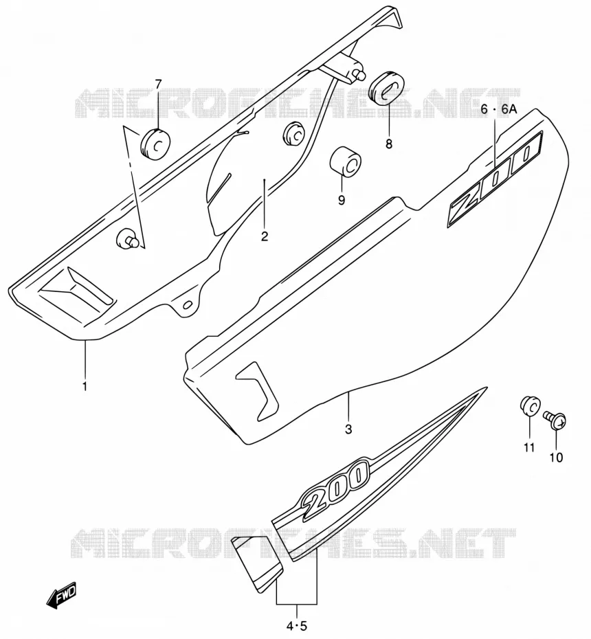 CARENAGES ARRIERE Suzuki MOTO 200 DR 2004  DR200SE K4 (E06,E24)