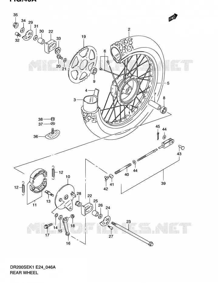 ROUE ARRIERE (MODEL K2/K3/K4/K5 E06,E24) Suzuki MOTO 200 DR 2004  DR200SE K4 (E06,E24)