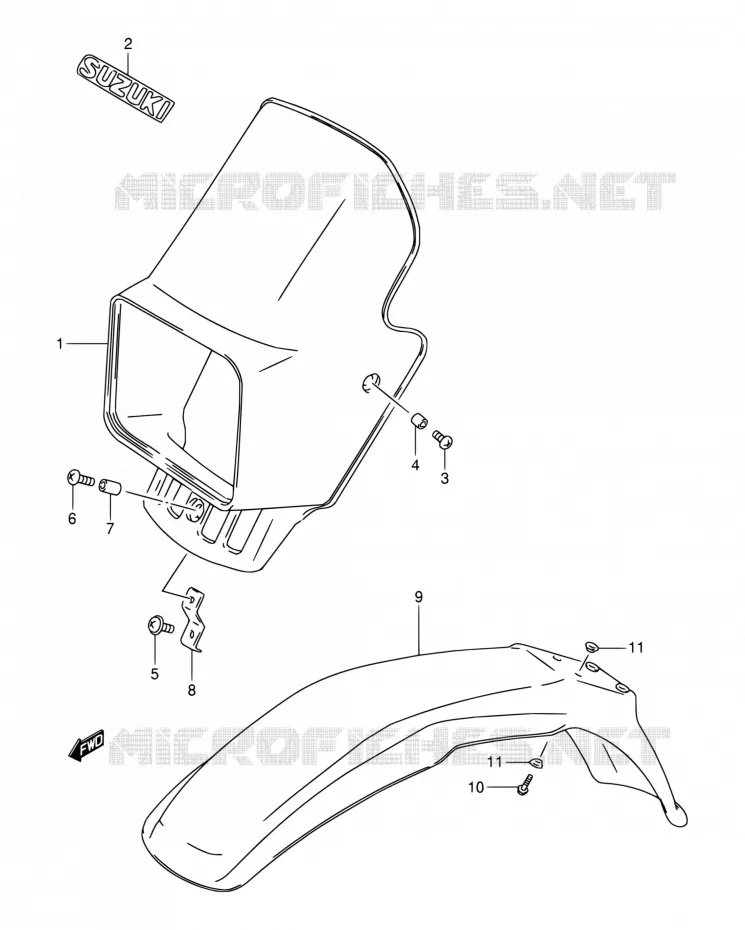 SUPPORT - CARENAGES DE PHARE (MODEL K1,MODEL K2 P09) Suzuki MOTO 200 DR 2004  DR200SE K4 (E06,E24)