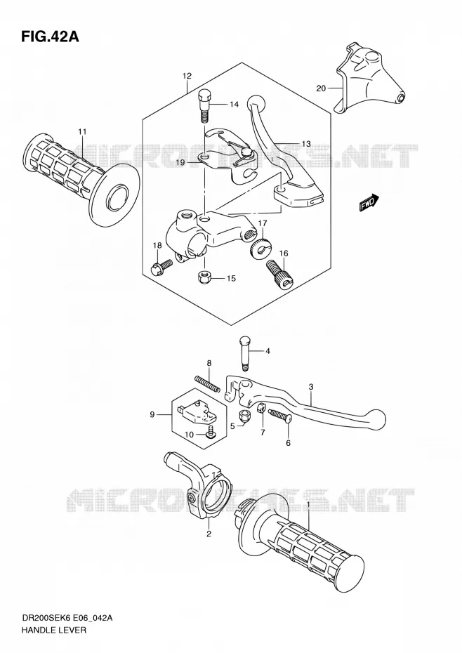 ENSEMBLE LEVIERS - POIGNEES (MODEL L0 E24) Suzuki MOTO 200 DR 2006  DR200SE K6 (E06,E24)