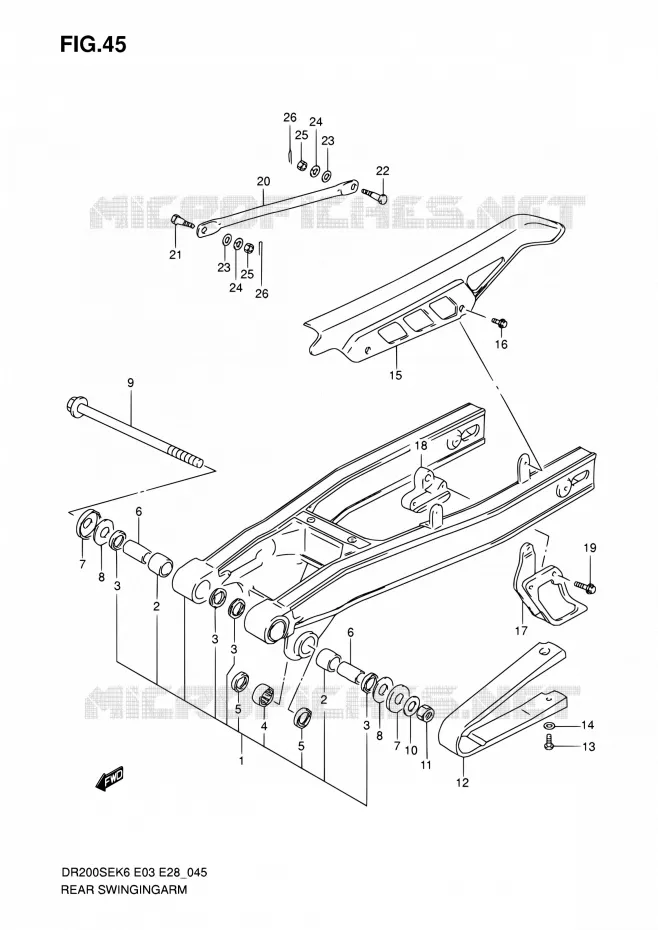 BRAS OSCILLANT ARRIERE Suzuki MOTO 200 DR 2008  DR200SE K8 (E03,E28,E33)