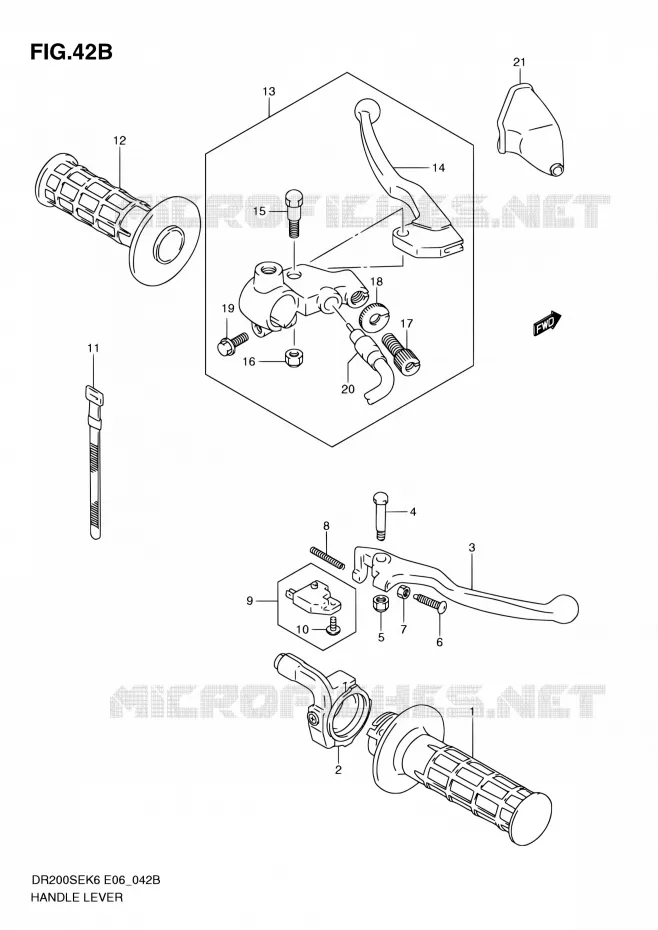 ENSEMBLE LEVIERS - POIGNEES (MODEL L0 E06) Suzuki MOTO 200 DR 2008  DR200SE K8 (E06,E24)