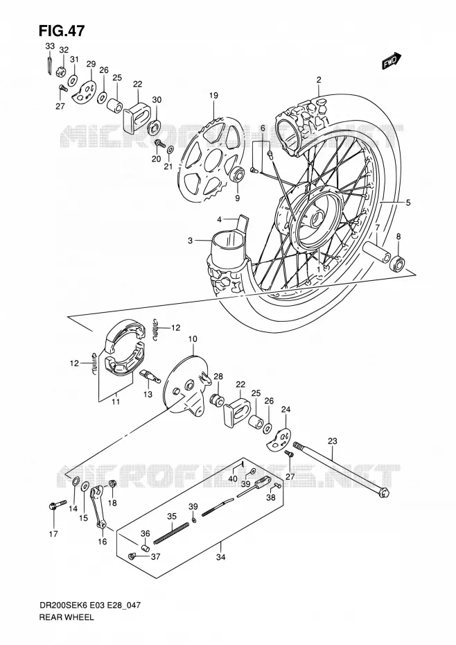 ROUE ARRIERE Suzuki MOTO 200 DR 2009  DR200SE K9 (E03,E28,E33)