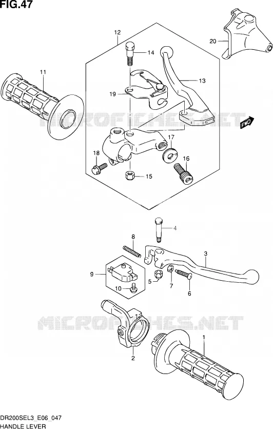 ENSEMBLE LEVIERS - POIGNEES (DR200SEL3 E24) Suzuki MOTO 200 DR 2013  DR200SE L3 (E06)