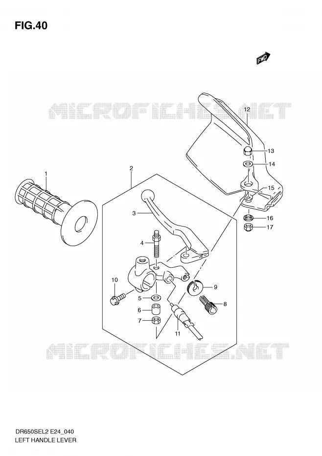 ENSEMBLE LEVIER - POIGNEE GAUCHE Suzuki MOTO 650 DR 2012  DR650SEL2(E24)