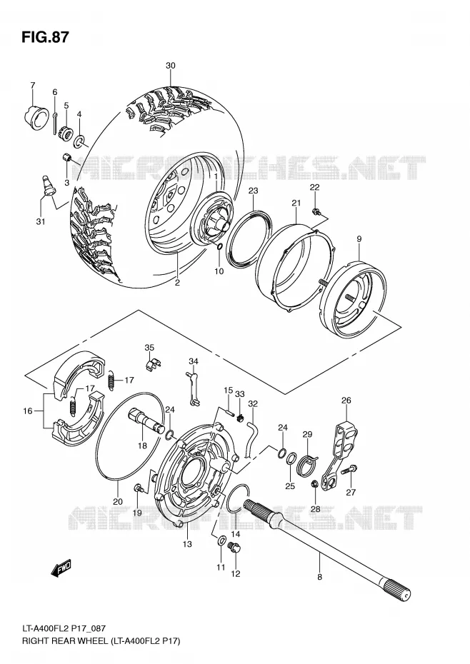 ROUE ARRIERE DROITE (LT-A400FL2 P17) Suzuki QUAD 400 KINGQUAD 2012  LT-F400FZL2(P17)