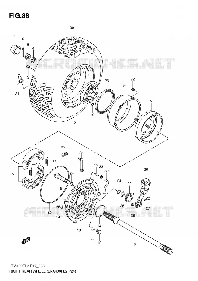 ROUE ARRIERE DROITE (LT-A400FL2 P24) Suzuki QUAD 400 KINGQUAD 2012  LT-F400FZL2(P17)