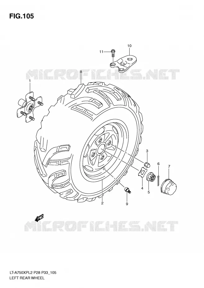 ROUE ARRIERE GAUCHE (LT-A750XPZL2 P28) Suzuki QUAD 750 KINGQUAD 2012  LT-A750XPZL2(P28)