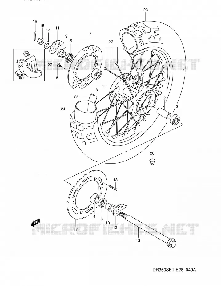 ROUE ARRIERE (MODELE T) Suzuki MOTO 350 DR 1996  DR350SE T (E03,E28,E33)