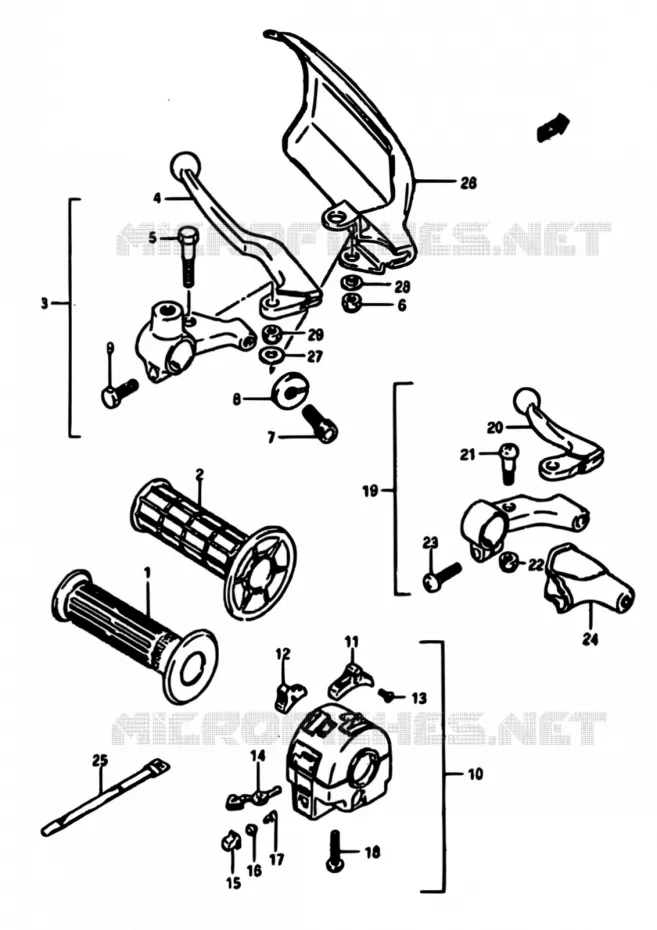 ENSEMBLE POIGNEE GAUCHE Suzuki MOTO 600 DR 1988  DR600S J/DR600SU J