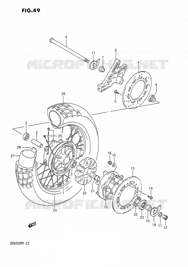 ROUE ARRIERE Suzuki MOTO 650 DR 1990  DR650R L/DR650RU L