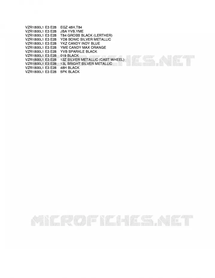 * CHARTE COULEUR * Suzuki MOTO 1800 INTRUDER 2011  VZR1800L1(E3)