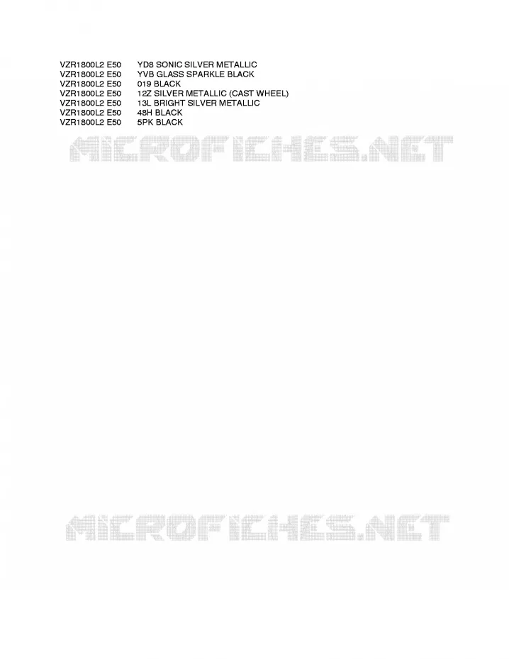 * CHARTE COULEUR * Suzuki MOTO 1800 INTRUDER 2012  VZR1800L2(E50)