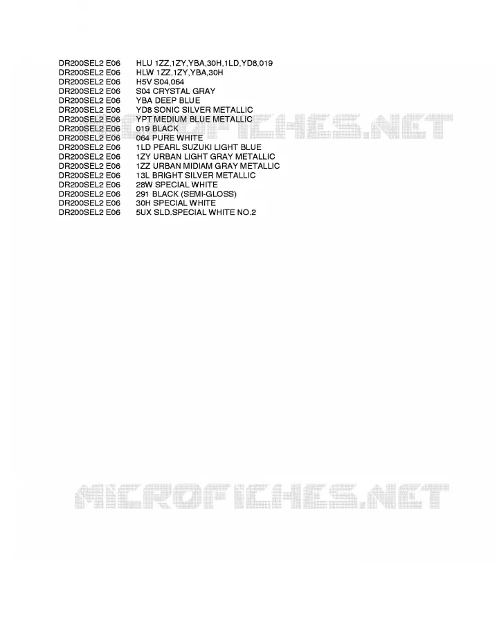 * CHARTE COULEUR * Suzuki MOTO 200 DR 2012  DR200SEL2(E06)