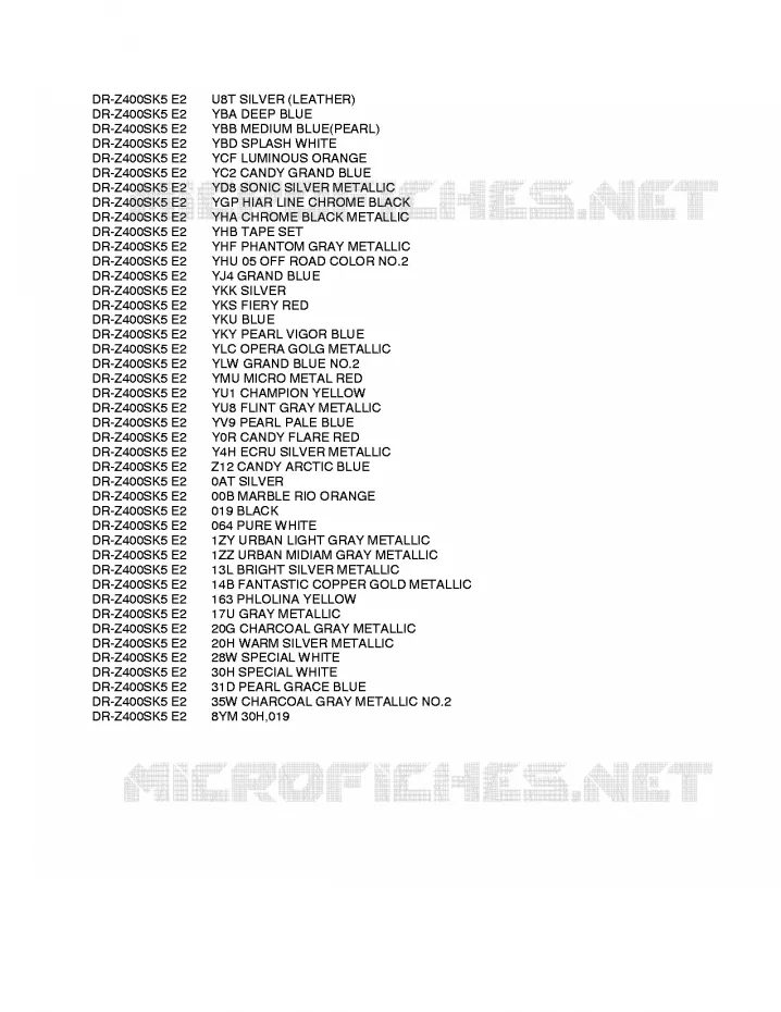 * CHARTE COULEUR * Suzuki MOTO 400 DR-Z 2006  DR-Z400SK6(E2)