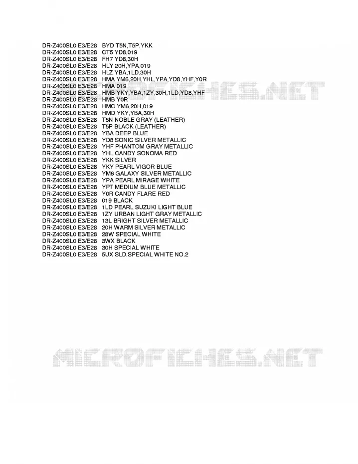 * CHARTE COULEUR * Suzuki MOTO 400 DR-Z 2010  DR-Z400SL0(E3/E28)