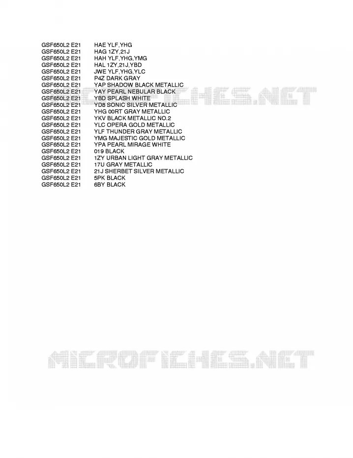 * CHARTE COULEUR * Suzuki MOTO 650 BANDIT 2016  GSF650SAL2(E21)