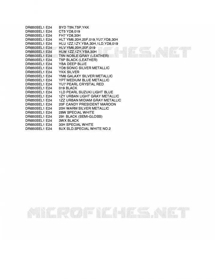 * CHARTE COULEUR * Suzuki MOTO 650 DR 2011  DR650SE L1(E24)