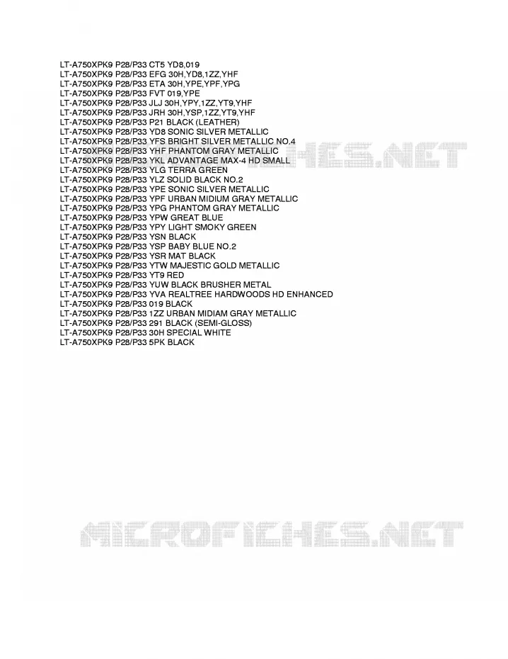 * CHARTE COULEUR * Suzuki QUAD 750 KINGQUAD 2010  LT-A750XPL0(P28/P33)