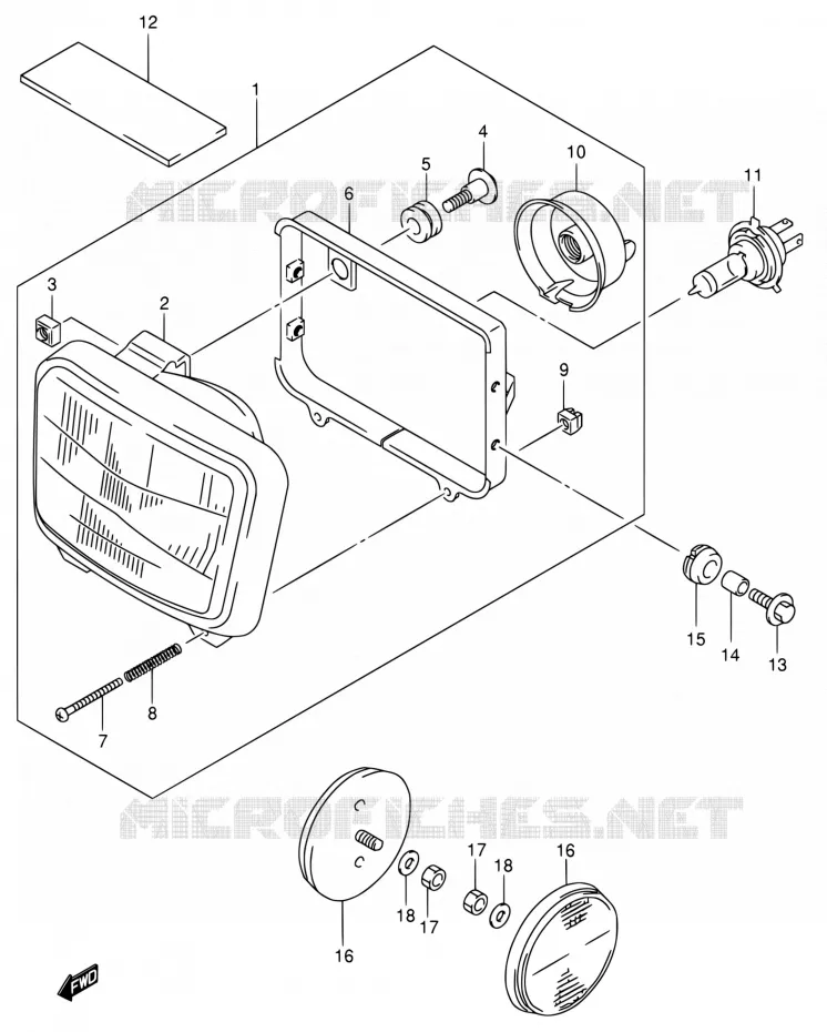 PHARE (MODELE K2/K3/K4/K5 E24) Suzuki MOTO 650 DR 2001  DR650SE K1 (E04,E17,E24,E34)