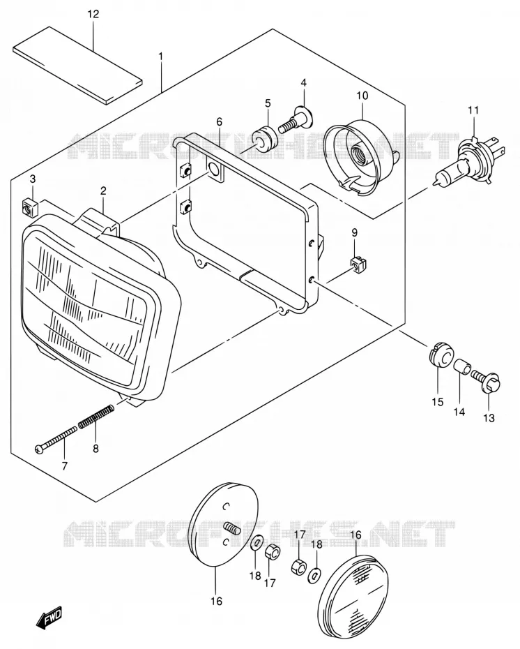 PHARE (MODELE K2/K3/K4/K5 E24) Suzuki MOTO 650 DR 2001  DR650SEK1(E22)