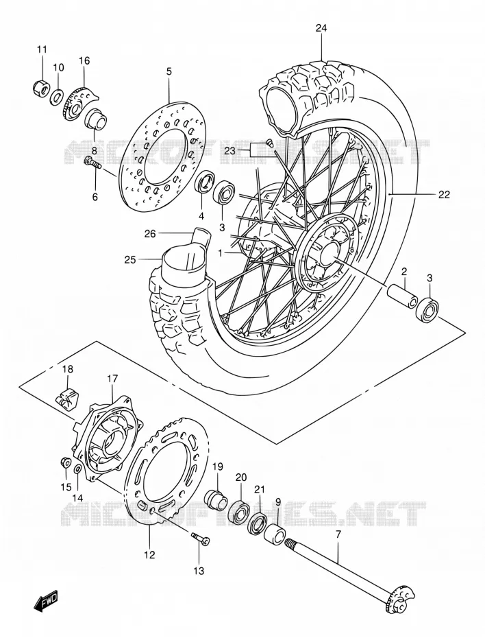 ROUE ARRIERE Suzuki MOTO 650 DR 2001  DR650SEK1(E22)