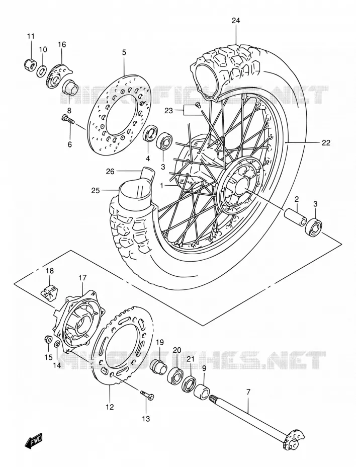 ROUE ARRIERE Suzuki MOTO 650 DR 2001  DR650SEK1(E54)