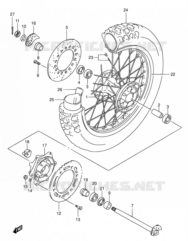 ROUE ARRIERE Suzuki MOTO 650 DR 2003  DR650SE K3 (E03,E28,E33)