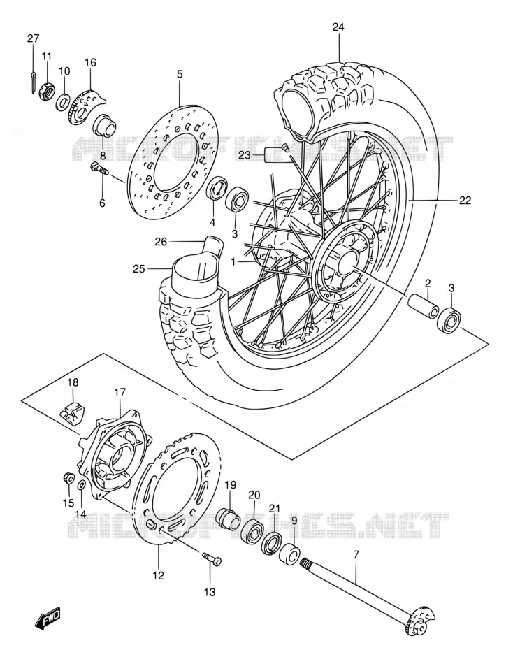 ROUE ARRIERE Suzuki MOTO 650 DR 2005  DR650SE K5 (E03,E28,E33)