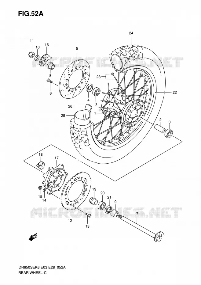 ROUE ARRIERE (MODEL K8/K9/L0) Suzuki MOTO 650 DR 2009  DR650SE K9 (E03,E28,E33)