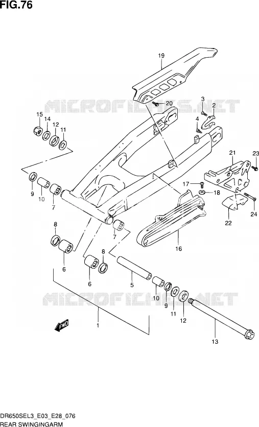 BRAS OSCILLANT ARRIERE Suzuki MOTO 650 DR 2013  DR650SE L3 (E03,E28,E33)