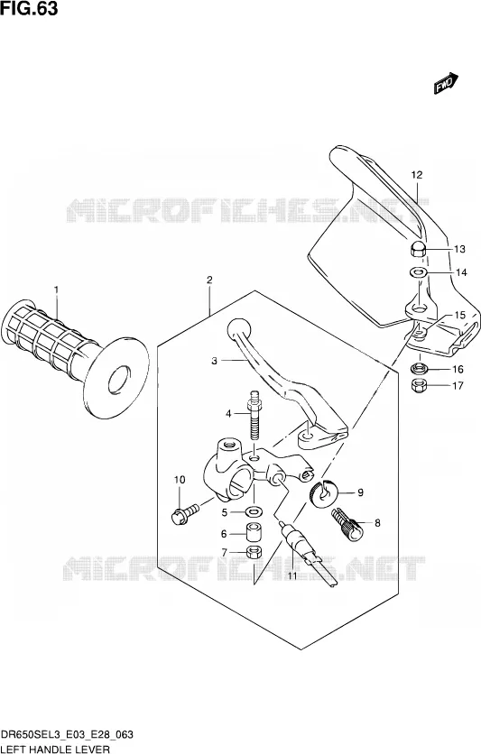 ENSEMBLE LEVIER - POIGNEE GAUCHE Suzuki MOTO 650 DR 2013  DR650SE L3 (E03,E28,E33)