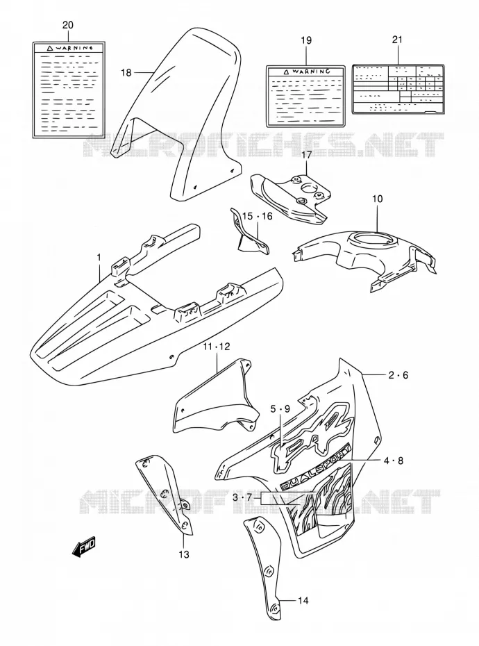 CARENAGES - ETIQUETTES (MODELE R) Suzuki MOTO 800 DR 1994  DR800S R/DR800SU R