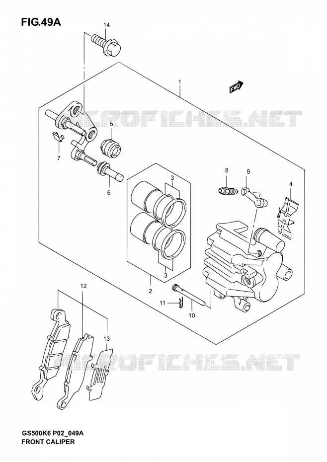 ETRIER DE FREIN AVANT (MODELE K4/K5/K6) Suzuki MOTO 500 GS-E 2004  GS500 K4 (P02,P19,P24,P54)