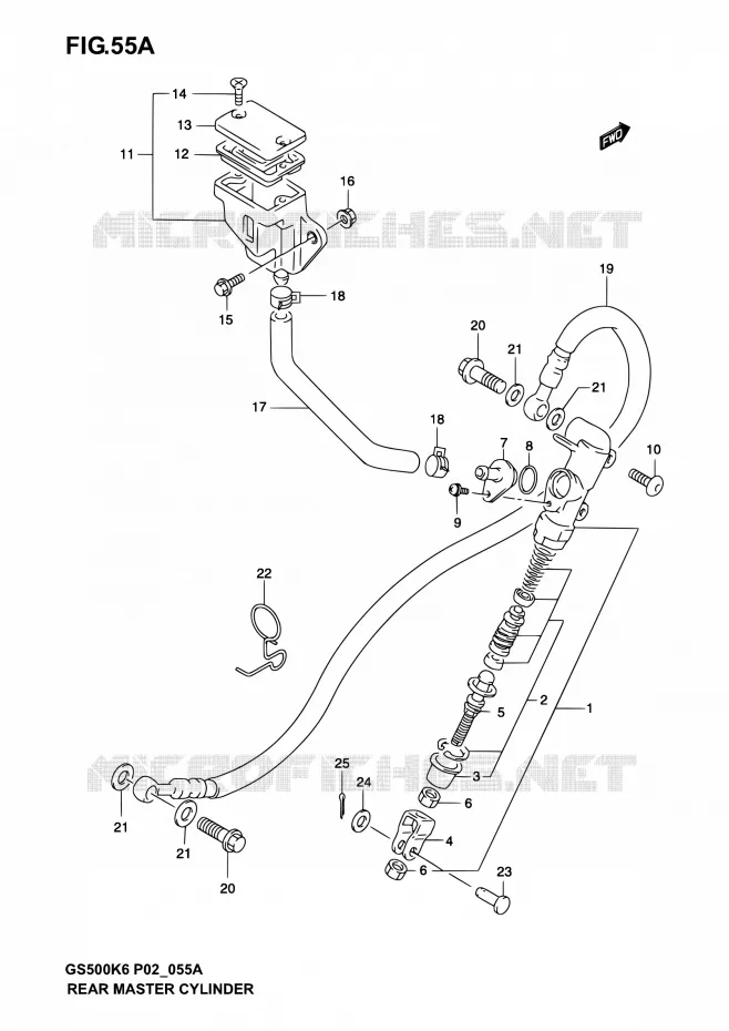MAITRE CYLINDRE ARRIERE (MODELE K4/K5/K6) Suzuki MOTO 500 GS-E 2004  GS500 K4 (P02,P19,P24,P54)