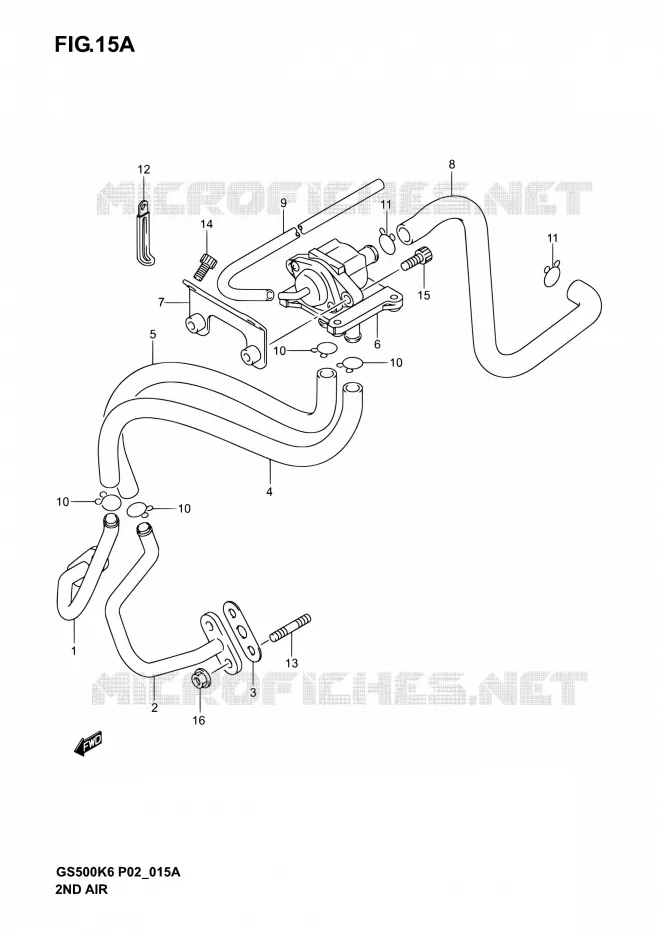 SYSTEME RECYCLAGE GAZ ECHAPPEMENT (MODEL K4/K5/K6 P02, P19, P54) Suzuki MOTO 500 GS-E 2004  GS500 K4 (P02,P19,P24,P54)