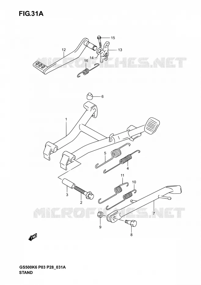 BEQUILLE (MODELE K4/K5/K6) Suzuki MOTO 500 GS-E 2004  GS500 K4/GS500F K4 (P03,P28,P33)
